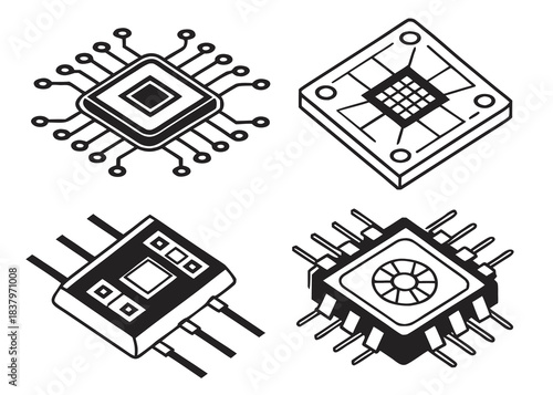 Geometric Microchip   Semiconductor Icon Set  Cris Vector Icon Set