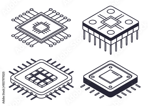 Geometric Microchip   Semiconductor Icon Set  Cris Vector Icon Set