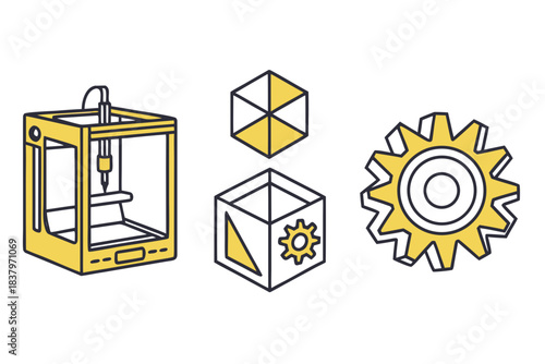 Geometric 3D Printing   Fabrication Icon Set  Pure Vector Icon Set
