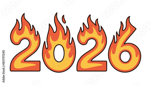 Blazing 2026: A fiery visual concept illustrating the year 2026, where the numbers are stylized as flames. A symbolic image for a year of intense activity, change, or excitement. 