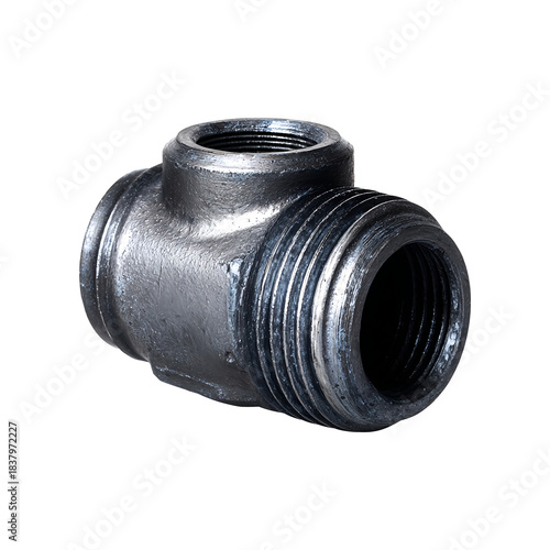 Grooved pipe fitting, isolated on transparent background