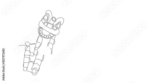 Animated lion and dragon dances concept one-line drawing