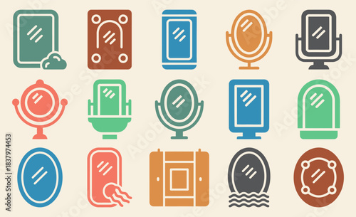 Bathroom Mirrors Icons Solid filled icon set of bathroom mirrors fogfree mirror medicine cabinet lighted