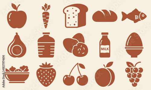 Garden Fruit Icons Solid filled icon set of garden fruits apple strawberry lemon cherry blueberry peach