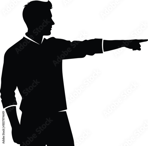 Silhouette of a man pointing strongly forward