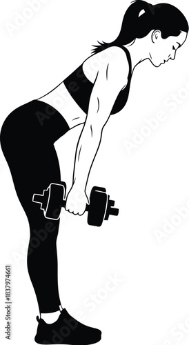 Silhouette of a woman performing a bent-over row exercise with dumbbells