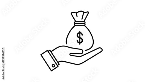 Hand Holding Money Bag Icon – Finance and Investment Outline Symbol
