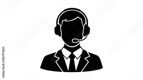 Customer Support Icon – Call Center Agent with Headset Silhouette