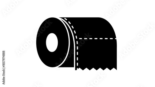 Toilet Paper Roll Icon – Bathroom Tissue Silhouette with Perforation