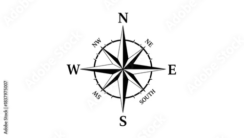 Vintage Compass Rose Icon – Directional Navigation Symbol with Cardinal Points