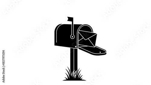 Mailbox with Letter Icon – Postal Mail Delivery Silhouette Symbol