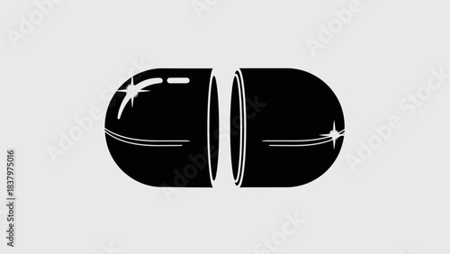 Split Capsule Pill Icon – Medicine and Healthcare Silhouette Symbol
