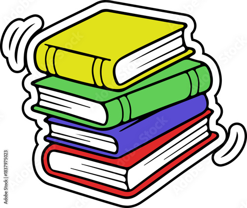 Colorful Stack of Books Cartoon Illustration for Education