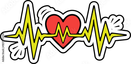 Vibrant Heartbeat ECG Sticker Illustration