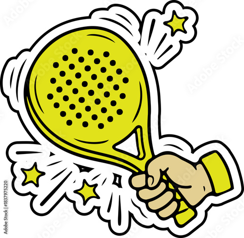 Playful Hand Holding Padel Racket Sports Sticker