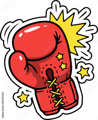 Dynamic Cartoon Boxing Glove with Impact and Stars