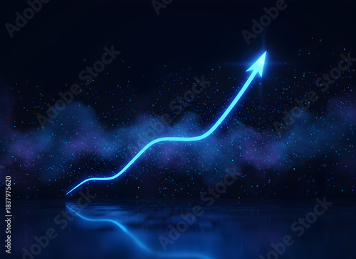 Blue Rising Curve Line with Particle Glow in Futuristic Space