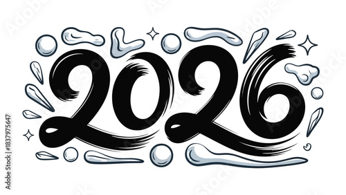 Year 2026: A stylish and vibrant illustration of the upcoming year, 2026, creatively designed with artistic flair and joyful elements, evoking a sense of anticipation and optimism. 