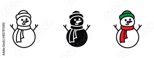 Set of 3 snowman icons in line