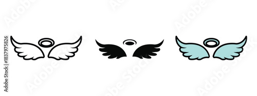 Set of 3 angel icons in line