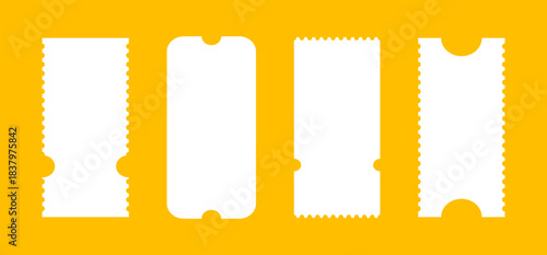 Pattern of ticket for circus, cinema, theater, casino, festival, club. Admit one tickets mockup. Empty flat templates. Boarding simple blanks, lottery. Sale minimalist coupon. Blanks backgrounds layou