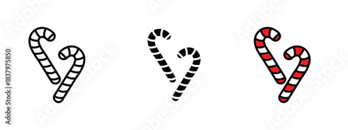 Set of 3 candy cane icons in line