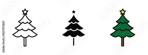 Set of 3 Christmas tree icons in line