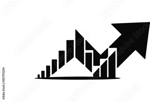 Business growth arrow chart vector icon, financial success and market progress concept, solid black flat silhouette, clean scalable eps vector isolated on white background.