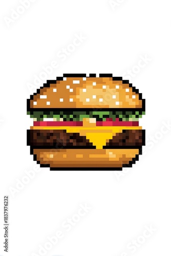 Pixel art hamburger on a white background