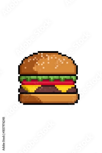 Simple pixel art hamburger illust n on white background