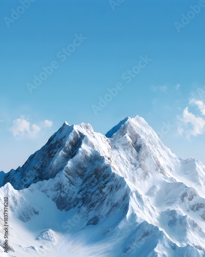Snowy Mountain Peaks Under Clear Blue Sky