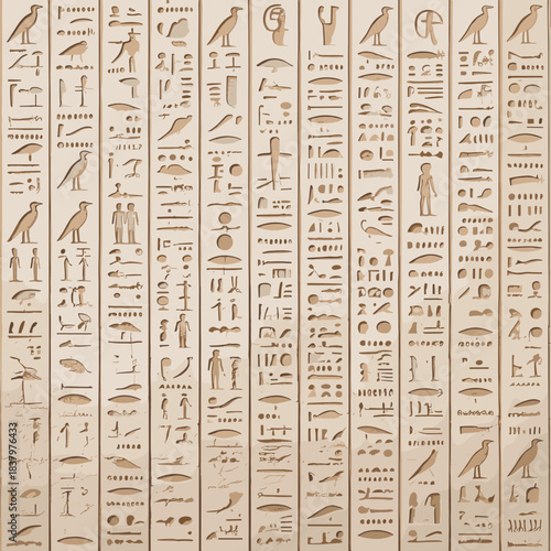 Detailed Egyptian Hieroglyphs Carved into Stone Panels Keywords: egyptian hieroglyphs, ancient