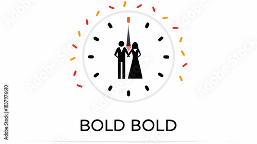 Bold Silhouette Illustration of a Giant Clock Striking Midnight, Time Concept