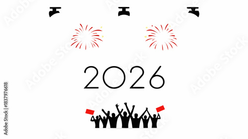 Silhouette of a Cheering Crowd Holding Sparklers at Night, Celebration