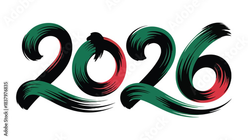 The Year 2026: An eye-catching brushstroke design that creatively and imaginatively displays the year 2026. Perfect for a variety of designs and applications.