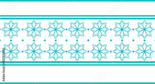 Elegant turquoise geometric floral border pattern design for Islamic art, textile decoration, seamless ornament, wallpaper, and decorative projects