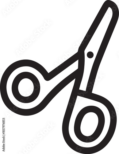 A minimalistic illustration showcases a pair of open scissors, with bold lines emphasizing their sharp design and function.