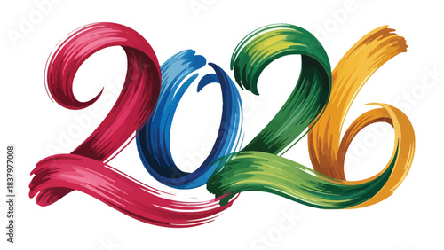 Vibrant Year 2026: The number 2026 elegantly swirls with bold, multi-colored brushstrokes, representing the vibrant energy and dynamic possibilities of the future.