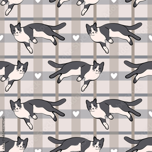 Cat in cute poses Seamless pattern. ideal for stationery, fabric, packaging and cozy pet-themed designs