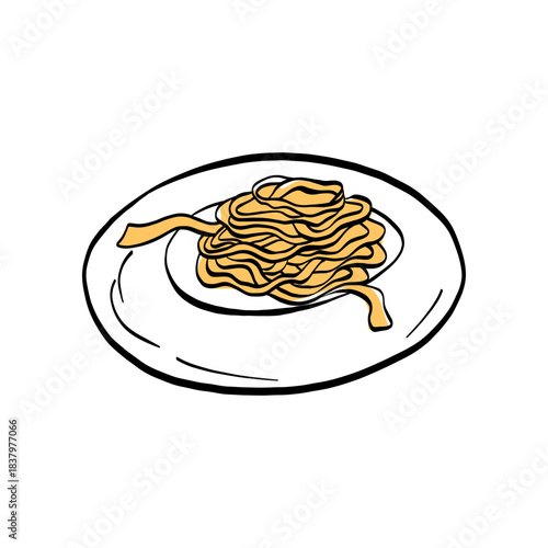 Italian pasta doodle classic shapes spaghetti, pasta, fettuccine, tagliatelle, drawn in clean outline style. Ideal for menus, packaging, branding and recipe illustrations