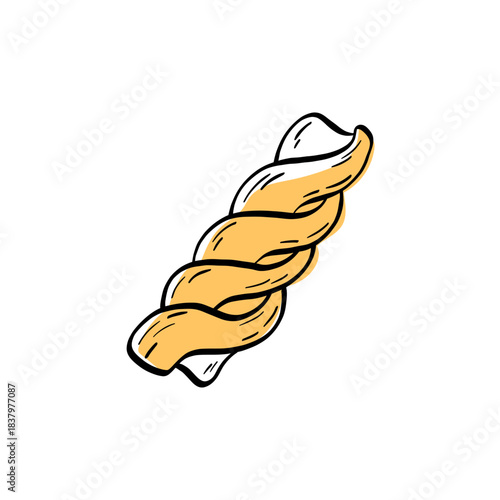 Italian pasta doodle classic shapes fusilli, drawn in clean outline style. Ideal for menus, packaging, branding and recipe illustrations