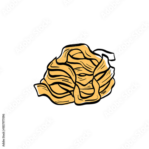 Italian pasta doodle classic shapes spaghetti, pasta, fettuccine, tagliatelle, drawn in clean outline style. Ideal for menus, packaging, branding and recipe illustrations