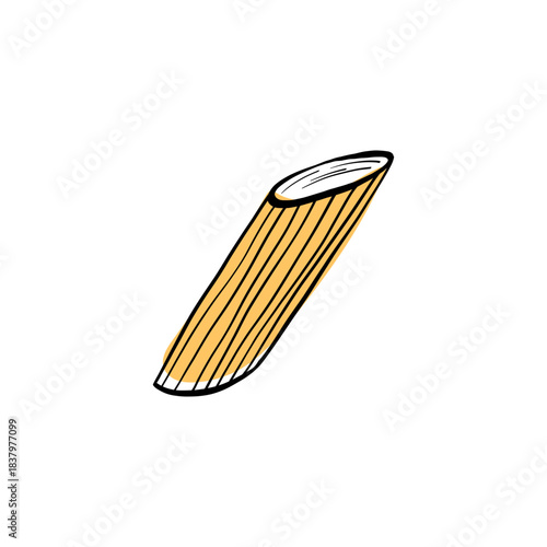 Italian pasta doodle classic shapes penne, rigatoni, cannelloni. Ideal for menus, packaging, branding and recipe illustrations