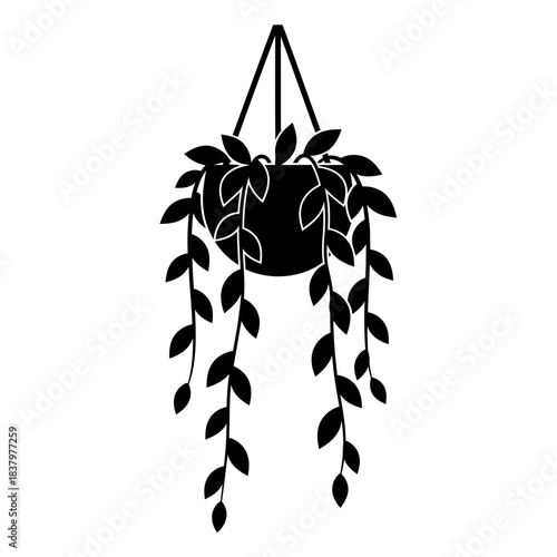 “Hanging Plant Pot Icon – Minimal Botanical Leaf Vector Design”