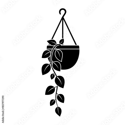 “Hanging Plant Pot Icon – Minimal Botanical Leaf Vector Design”