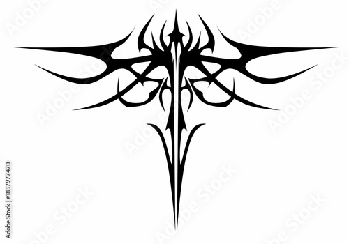 Neo tribal cyber gothic symmetrical shapes vector design isolated on white background for tattoo and streetwear dark vibes