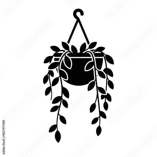 “Hanging Plant Pot Icon – Minimal Botanical Leaf Vector Design”