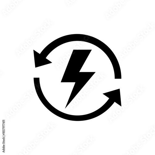 “Energy Recharge Icon – Power Cycle Lightning Bolt Vector Symbol”