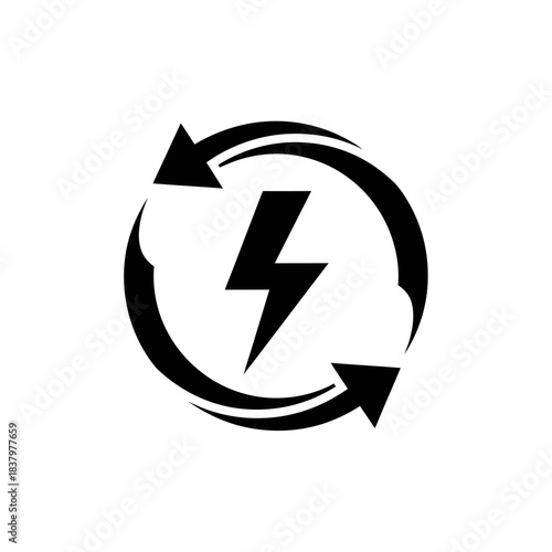 Energy Refresh Icon – Lightning Bolt Circular Arrows Symbol for Power, Recharge & Sustainability Design
