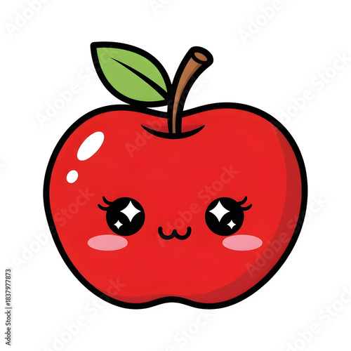 Cute kawaii style red apple character with sparkling eyes and a sweet expression